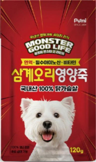 푸르미 강아지 몬스터 굿 라이프 영양죽, 삼계오리, 120g, 12개