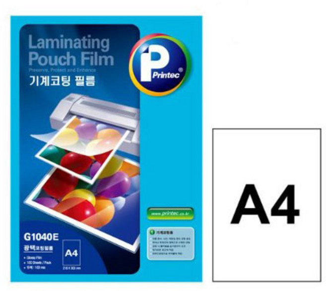 프린텍 기계 코팅필름 코팅지 100mic 100매, 100개, A4