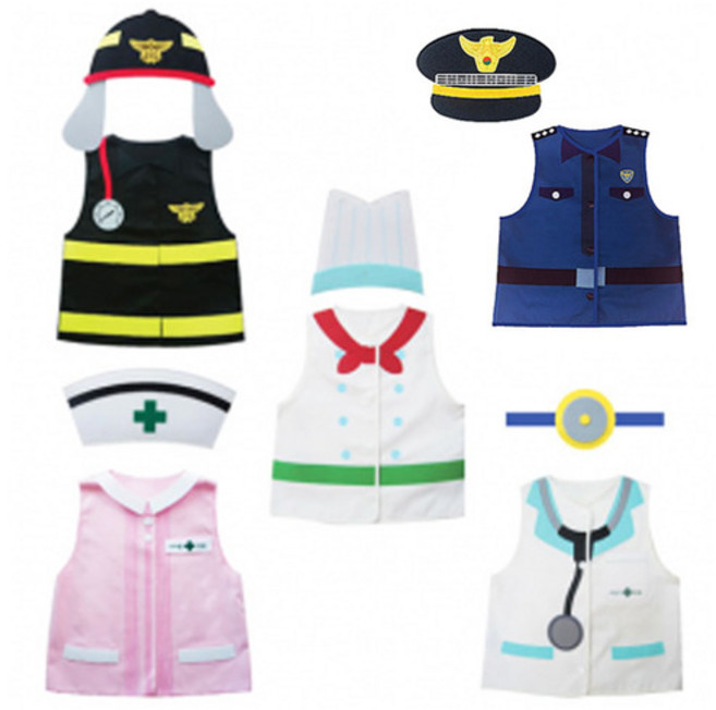CH 직업별 역할의상 5종 세트 직업놀이 소방 경찰 의사 간호사 요리사, 1개