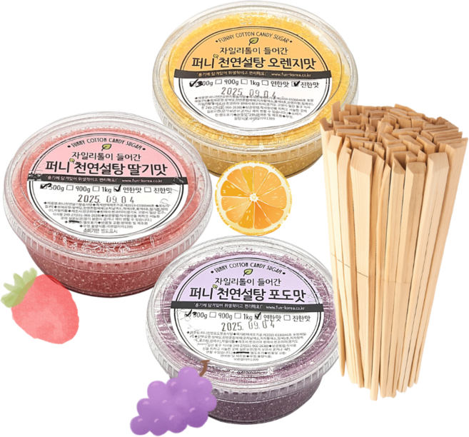 솜사탕설탕 3종 (300gx3) + 전용스틱 100개 세트 (가정용 행사용), 진한색, 900g, 1세트