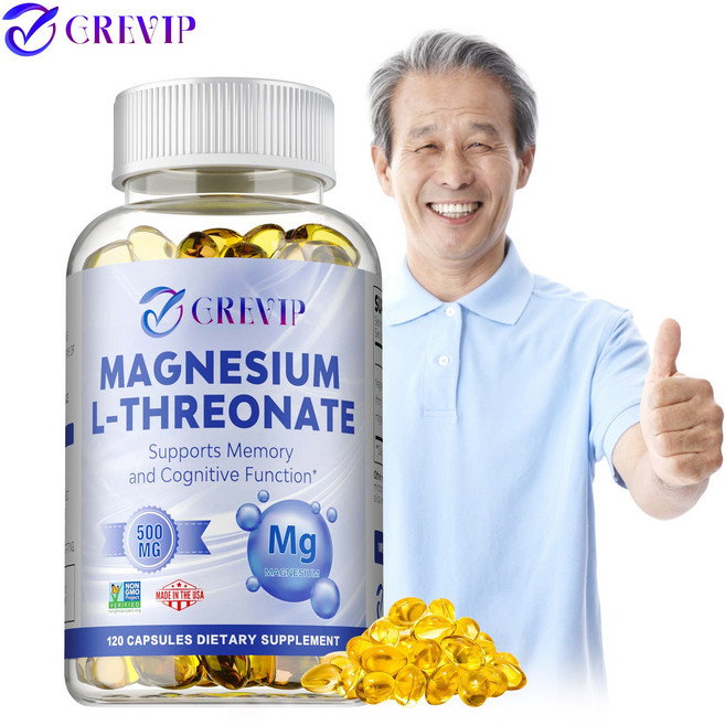 L-트레오네이트 마그네슘 - 흡수율 높은 보충제 - 수면 및 인지 기능 지원을 위한 생체 이용 가능한 형태 - 500mg, 1개, 60정