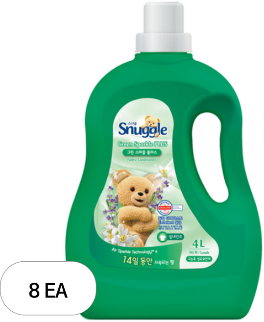 스너글 그린스파클 플러스 섬유유연제 포근향 본품, 4L, 8개