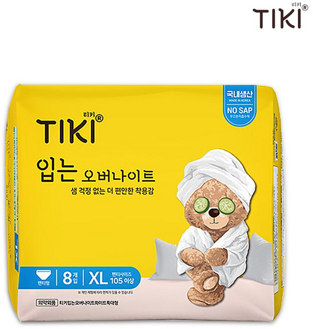 티키 생리대 입는오버나이트 입오버 특대형 8매 나이트용 순면감촉, 8개입, 1개