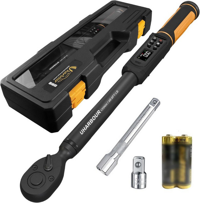 UHARBOUR 디지털 토크 렌치 38 드라이브 1.5-99.5 Ft-lbs6.8-135 Nm 듀얼 방향 래칫 진동버저LED 경보 1% 정확도