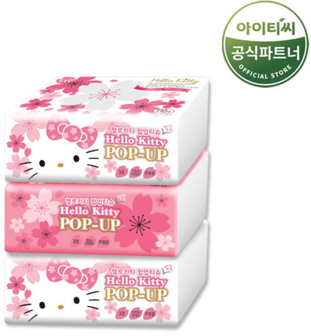 헬로키티 팝업티슈 벚꽃에디션 (110매 3개×1팩) 총3개, 110매, 3개