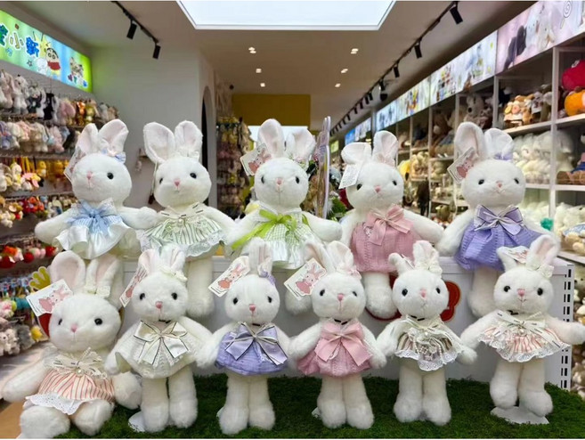 可愛穿衣坐姿小白兔公仔玩偶，少女心兔子毛絨玩具，兒童禮物, 黛茜兔系列單隻價格顏色混搭）,掌中寶18cm, 1個