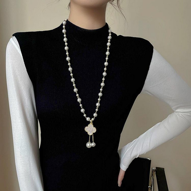 패션 목걸이 길이조절 진주 레이어드 긴 롱