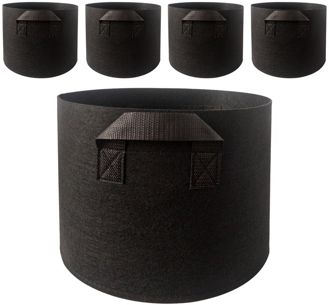 부직포 화분(묶음) 숨쉬는화분 다용도 친환경 실내 베란다 텃밭 대형화분, 블랙, 5개