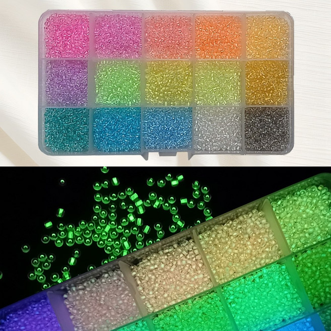 비즈팩토리 야광 오로라 시드비즈 세트 2mm 15색 DIY 팔찌 반지 만들기 재료 150g, Luminous, 1세트