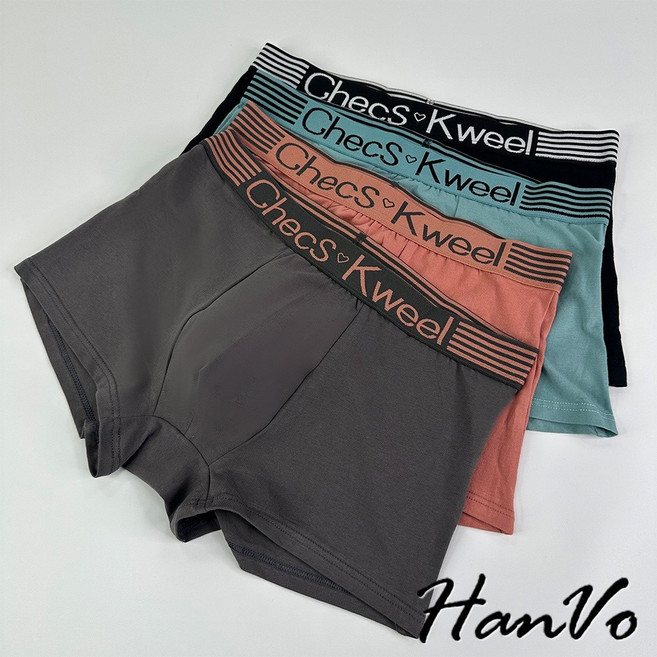 HanVo 男士平角內褲 條紋腰帶純棉中腰內褲