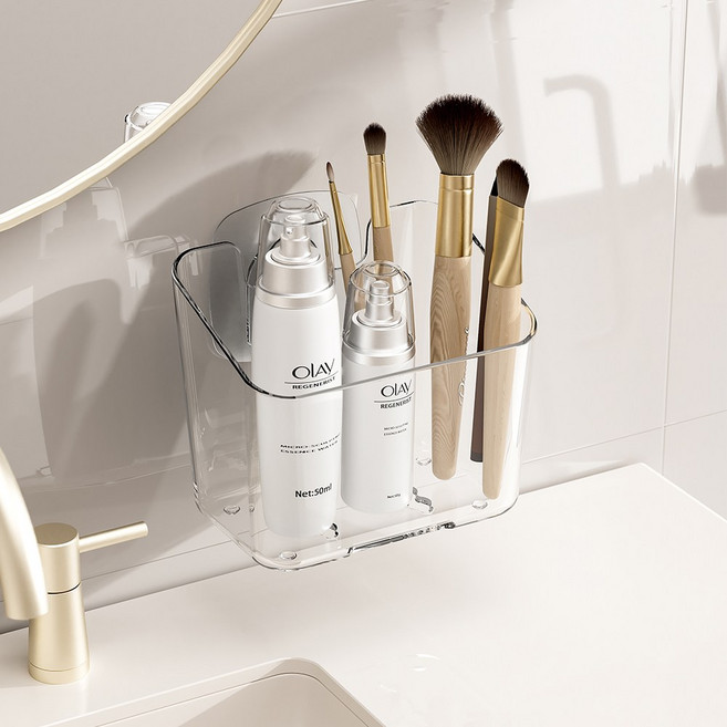 욕실 부착식 사각 벽걸이 수납함 수납선반, 투명, 1개