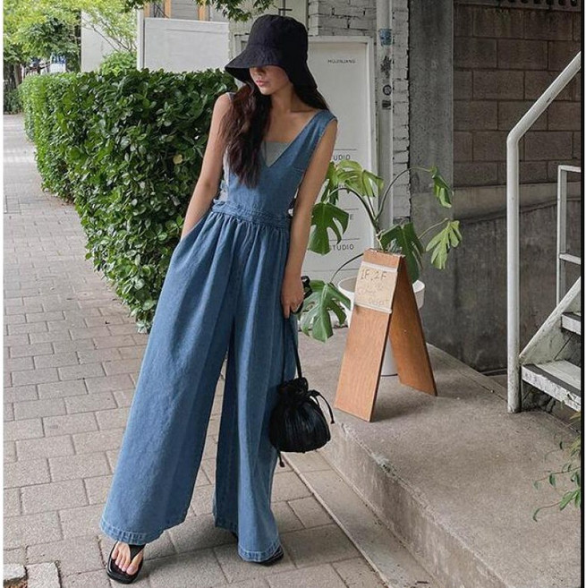 데님 와이드 점프슈트