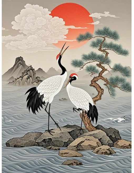 김수한무 두루미 소나무 우드 조각퍼즐 백년해로 학 재물운 돈 들어오는 풍수지리 풍경화 전통 수묵화 직소퍼즐 부모님 생신 효도선물, 1개, 선택01-백년해로 두루미 부부, 1000피스