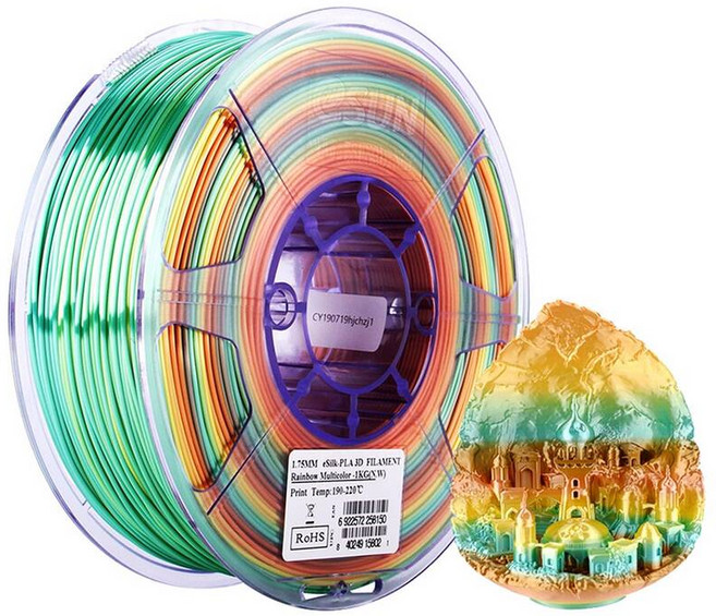 ESUN 실크 PLA 필라멘트 1.75mm 금속 3D 프린터 1KG2.2 LBS 프린터용 스풀 인쇄 재료, Silk Rainbow