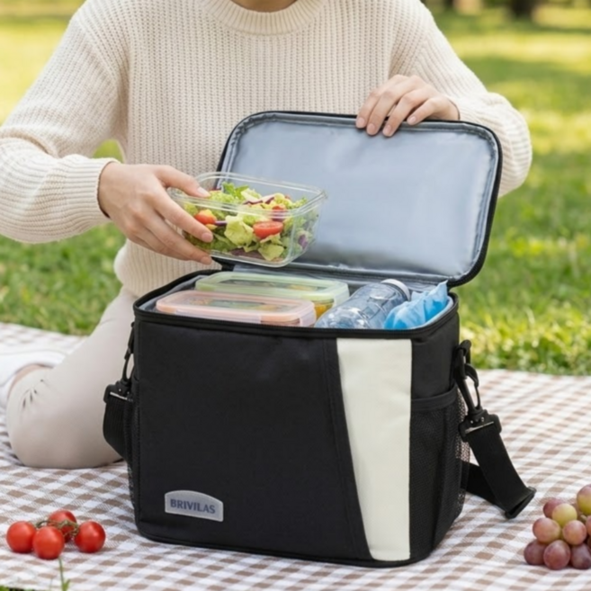 보니따민 다용도 캠핑 피크닉 보냉백, 투톤 블랙