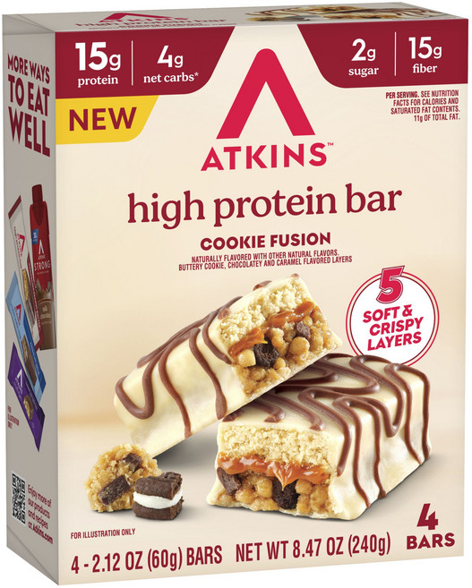앳킨스 하이 프로틴 바 5 소프트 & 크리스피 레이어 쿠키 퓨전 4개입, 240g, 1개