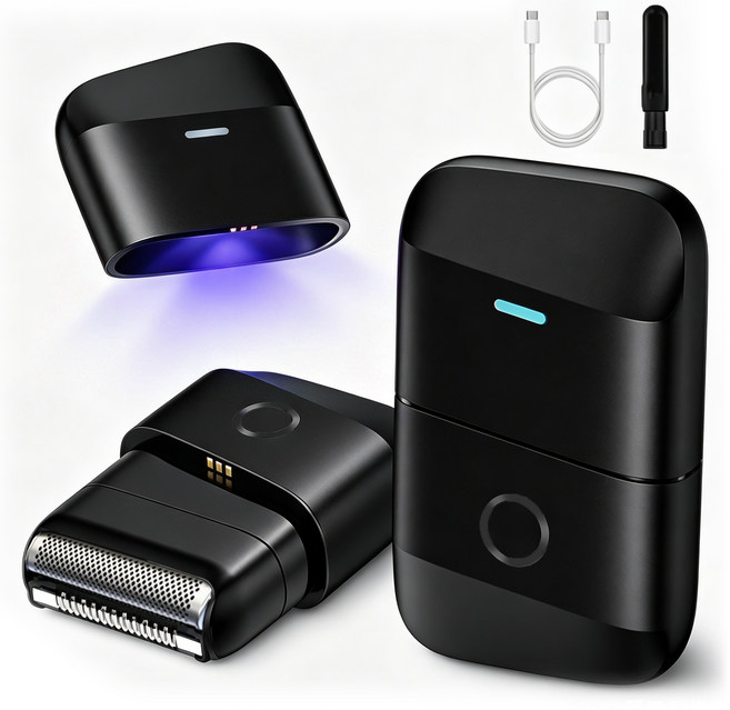 ERANSTAR UV 살균 남자 전기면도기 전동 휴대용 미니 2중날 왕복형 일자형 건식 습식 IPX6 방수, 블랙, X1Pro