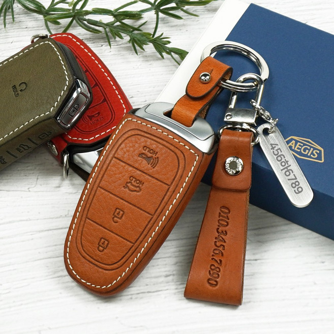 AEGIS 전차종 자동차 스마트 키케이스 가죽 키홀더 키링 벤츠 BMW 쏘렌토MQ4 K5 더뉴그랜저 싼타페TM 셀토스 아반떼CN7 팰리세이드 투싼NX4 스포티지NQ4 호환가능, 리츠S 기아 K-07 (5버튼), 올리브(각인X)