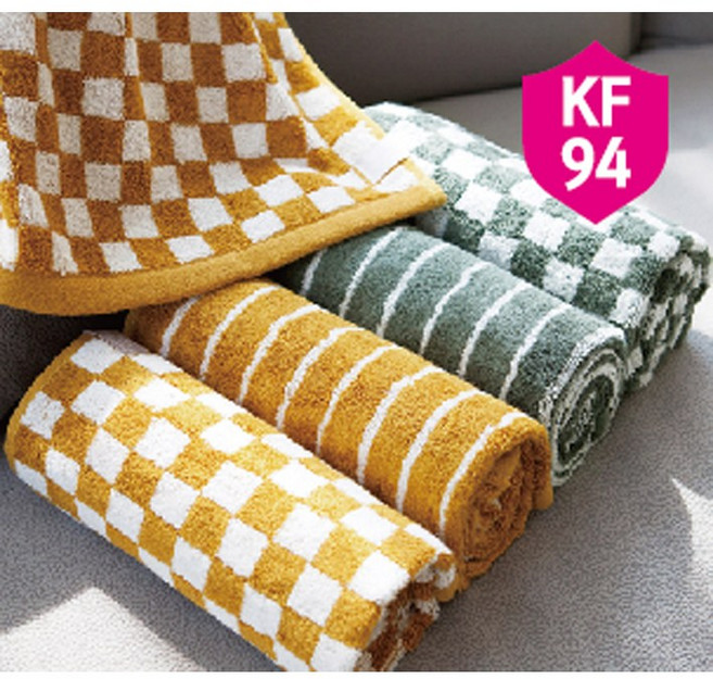 무한타올 기라로쉬 체스&그리드 뱀부 세면타올 180g 죽사100% 4장 (kf94마스크 증정), 체스블루, 4개