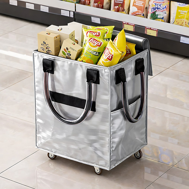 바퀴달린 방수 장바구니 롤링 캐리어 카트, 1개, 실버
