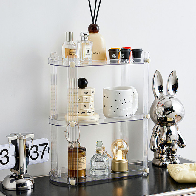 투명 테이블 컵 홀더 향수 수납 선반 현관 열쇠 선반 욕실 화장품 수납 트레이 선반, 삼층 투명, 1개