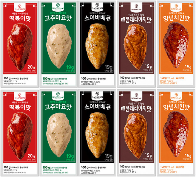 다온햄 소스 통살 닭가슴살 5종 혼합 맛보기, 30개, 100g