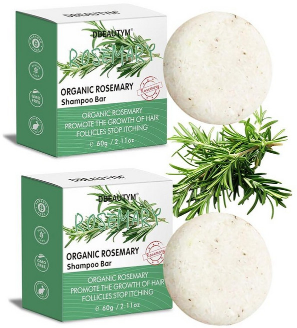 로즈마리 헤어 샴푸 바 2팩 두피 탈모 비누용 딥 클렌징 유기농 오일 컨트롤 모발 성장을 위한 솔리드 샴푸 스타킹 스터퍼를 상쾌하고 수분을 공급하는 비누 여성용 선물, 로즈마리 샴푸 바