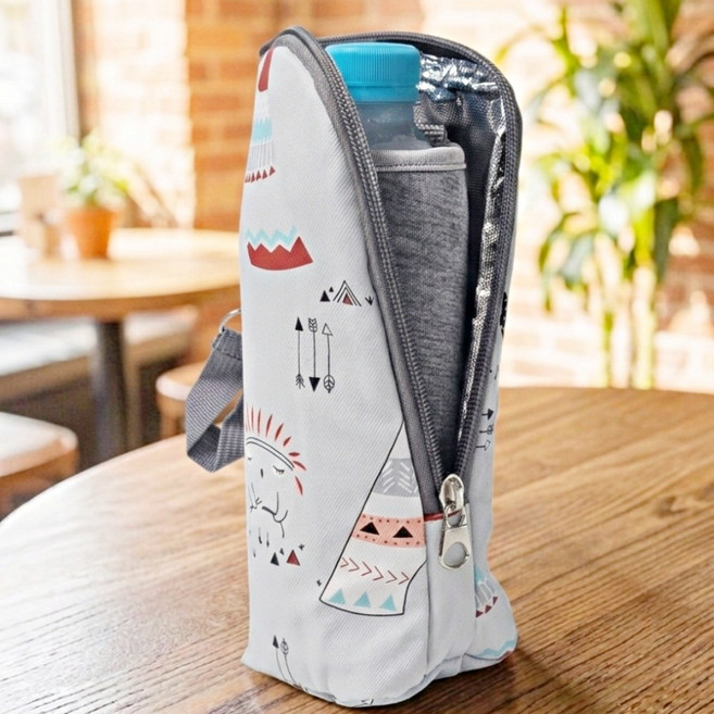 생수 물병 보냉 파우치 500ml 물통 주머니 커버 생수병 휴대용 미니 보냉백 등산 운동 여행용 보온 가방, 스카이 캠핑곰, 1개