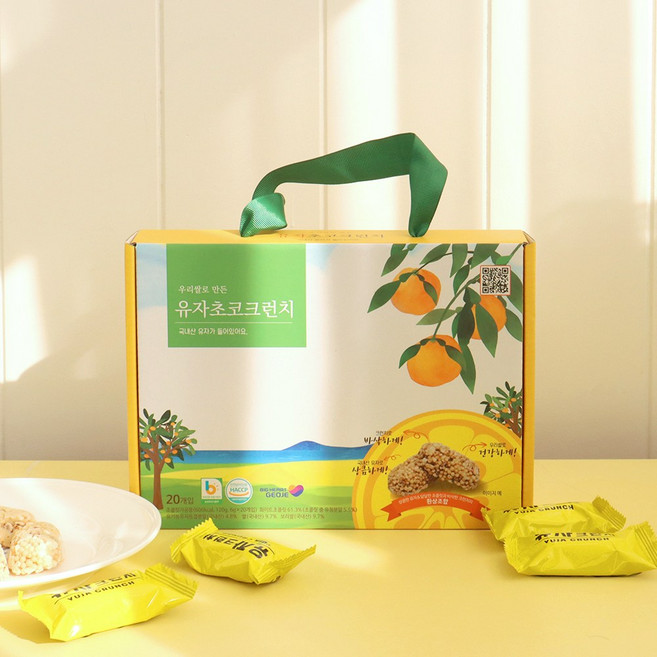 유자초코크런치 우리쌀 국내산 유자 20개입 선물세트, 1박스, 120g