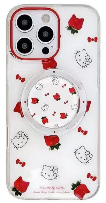 화면가득 플라워 키티 고양이 갤럭시 S25 케이스 맥세이프+그립톡케이스 (자석업데이트