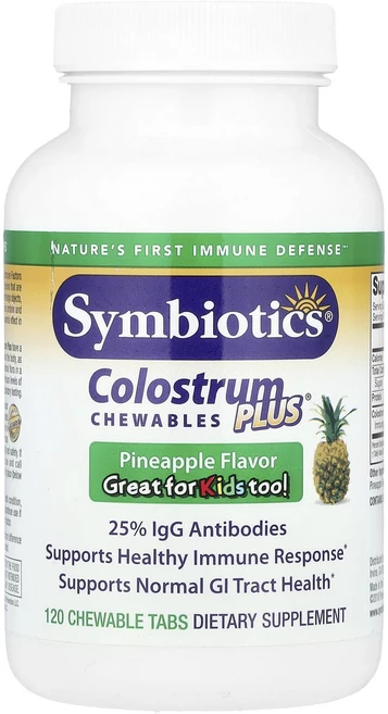 Symbiotics 콜로스트럼 플러스 파인애플 츄어블 120 츄어블 탭, Symbiotics콜로스트럼플러스파인애플츄어블120츄어, 1개, 120정 - 쿠팡