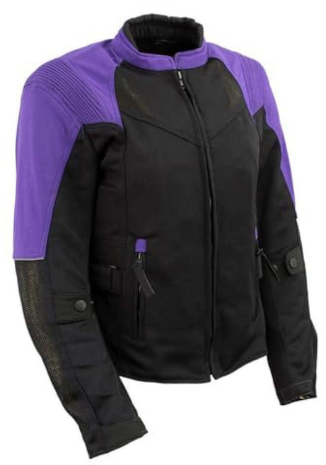 Milwaukee Leather Women’s Classic Textile Crossover Motorcycle Jacket - 1300D Nylon Vented All-S, Medium, Mpl22701-blk/Purple