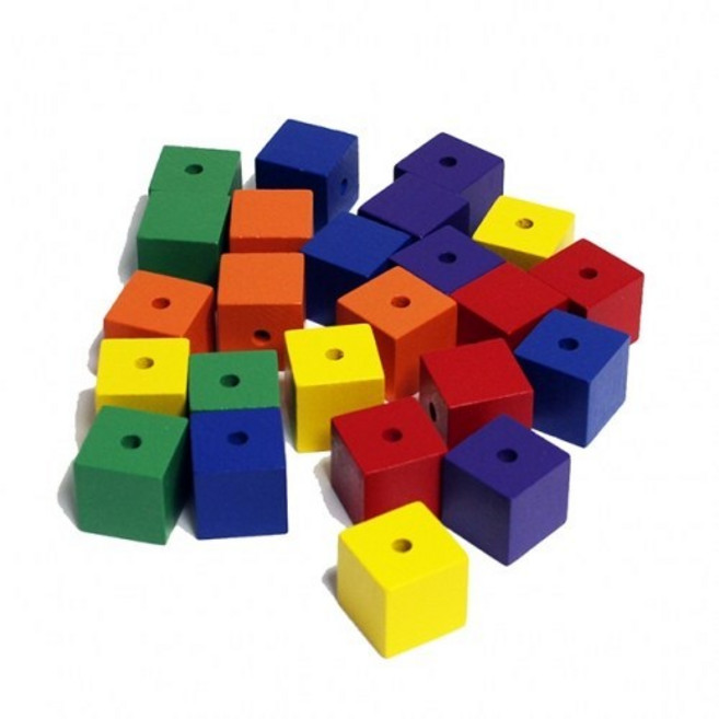 2.5cm 구멍뚫린 정육면체 24개 비즈구슬 원목 목재 큐브 블럭