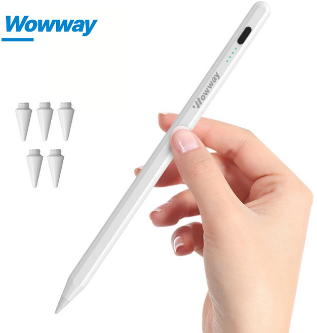 WOWWAY 아이패드 펜슬 터치펜 애플 iPad 호환용 블루투스형 usb-c 초미세 터치플렉스펜 스마트펜, 1개, 화이트