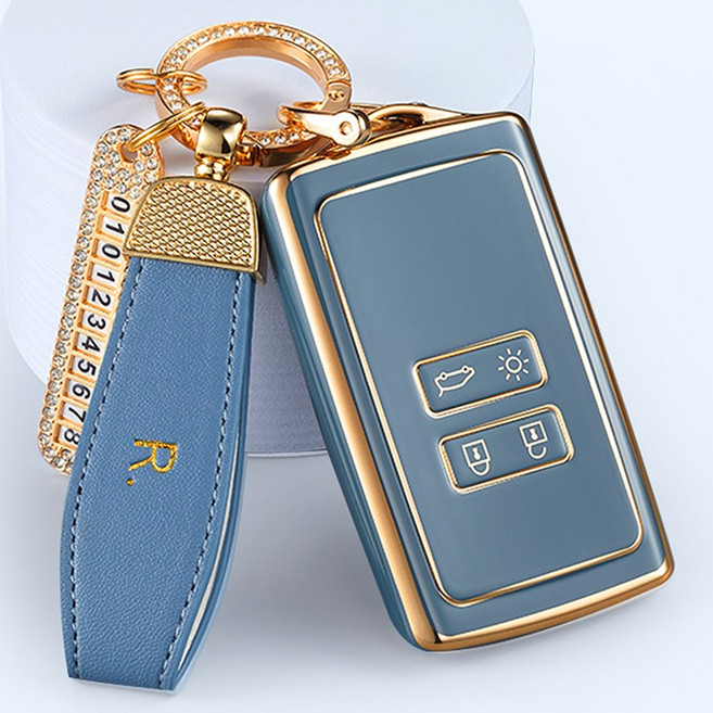 르노 삼성 스마트키 QM6 SM6 XM3 QM3가죽케이스 가죽 키홀더, 네이비블루