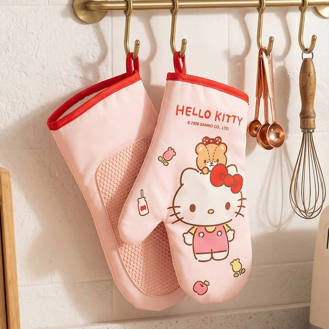 산리오 캐릭터즈 주방장갑 2P 고온 내열 실리콘패드 부착 뜨거운 냄비 헬로키티 오븐 장갑, 1개