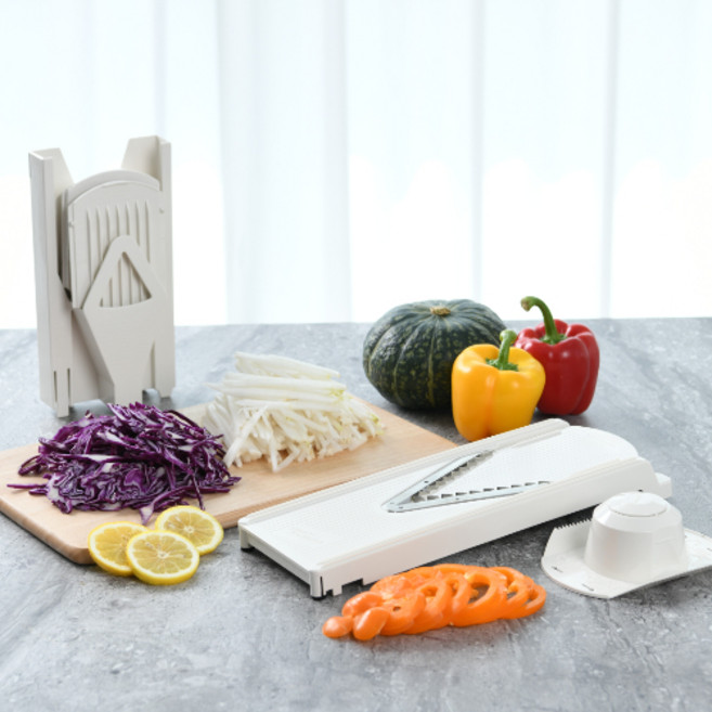 [3 in 1] 만능 양배추 채칼 무 당근 슬라이스 채썰기 강판 겸용 채칼 세트, 화이트