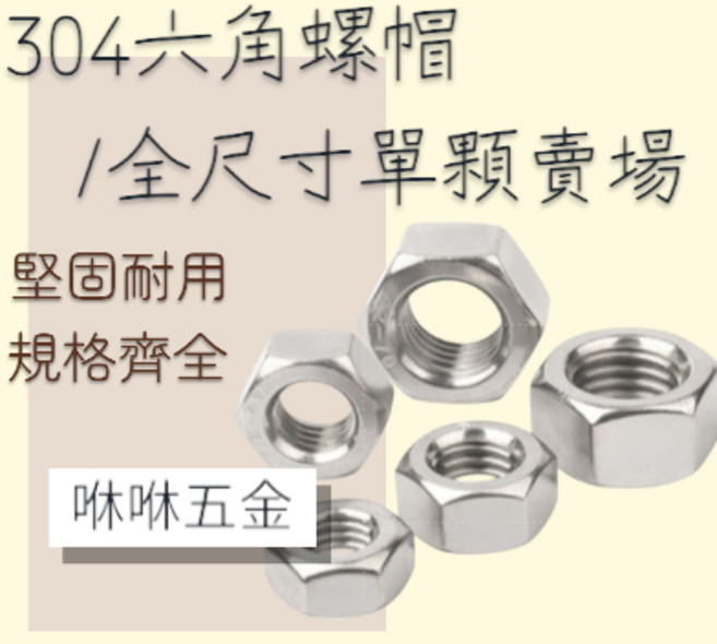 咻咻五金 304白鐵六角螺帽 台灣工廠製造, 1個, M12, M12
