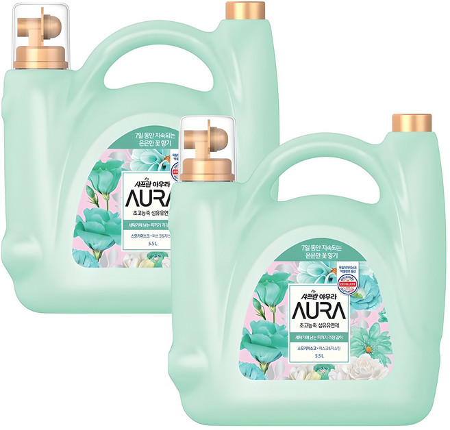아우라 섬유유연제 스모키머스크 본품, 5.5L, 2개