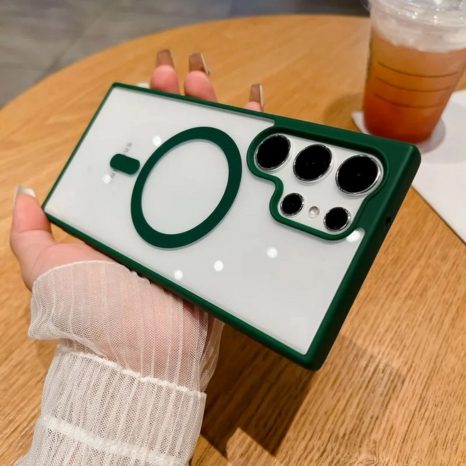 반투명 프레임 자석 맥세이프 케이스 삼성 갤럭시 S24 S23 S22 울트라 플러스 무선 충전 아크릴 범퍼 휴대폰 커버