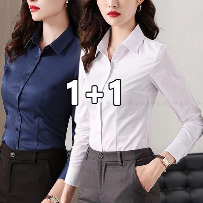 꽃소담 1+1 여성 슬림핏 스판 정장 와이셔츠 구김방지 오피스룩 블라우스 남방 MAL26A590