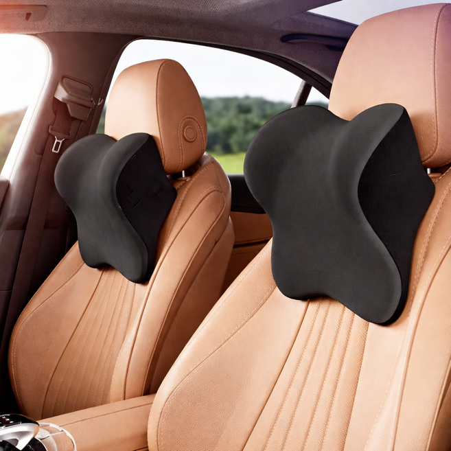비바디초 차량용 목쿠션 특대 메모리폼 1+1 경추보호 2개세트, 1세트, 블랙