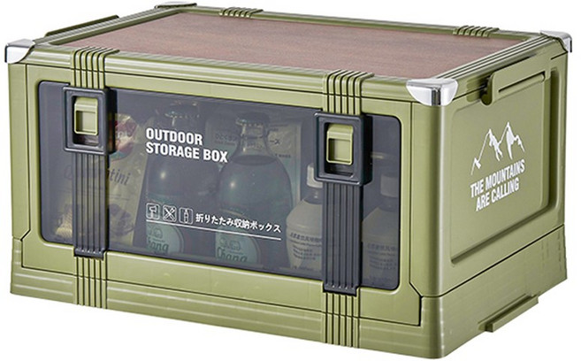 YEAAYE 캠핑용 접이식 수납 상자 우드 상판 버전 대형, 1개, 1단, 그린