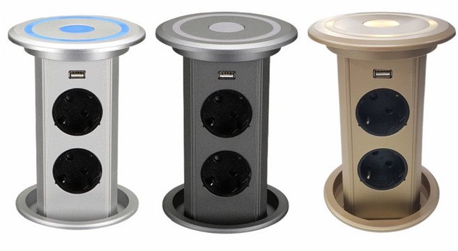 인출식 전동콘센트 2구 원터치 팝업 USB포트 가구빌트인 LED램프, 1개