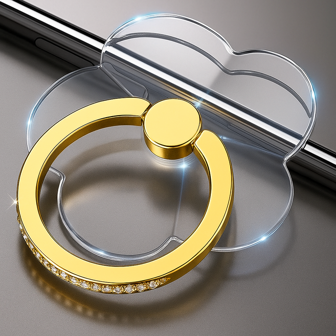 키미블랑 투명 아크릴 큐빅 링고리 스마트톡, 골드, 꽃, 1개