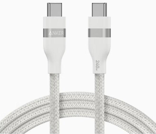 Anker 240W USB-C to USB-C PD 快充線 Type-C 編織 傳輸線 充電線, 白, 1個, 180cm