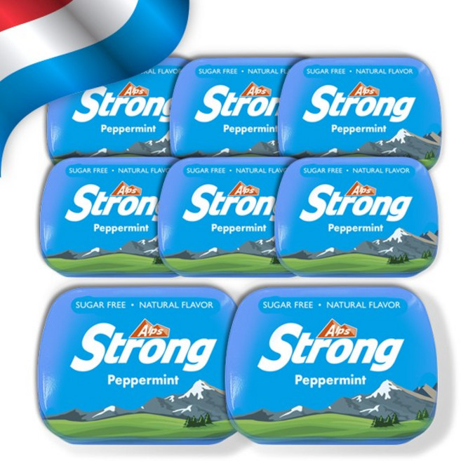 알프스 스트롱 무설탕 무색소 천연향 네덜란드에서 온 페퍼민트 졸음 캔디 8개, 14g