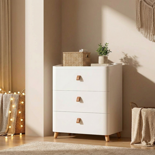 주혜 모던 와이드 우드상판 460mm 서랍장 거실 수납, 3단, 화이트
