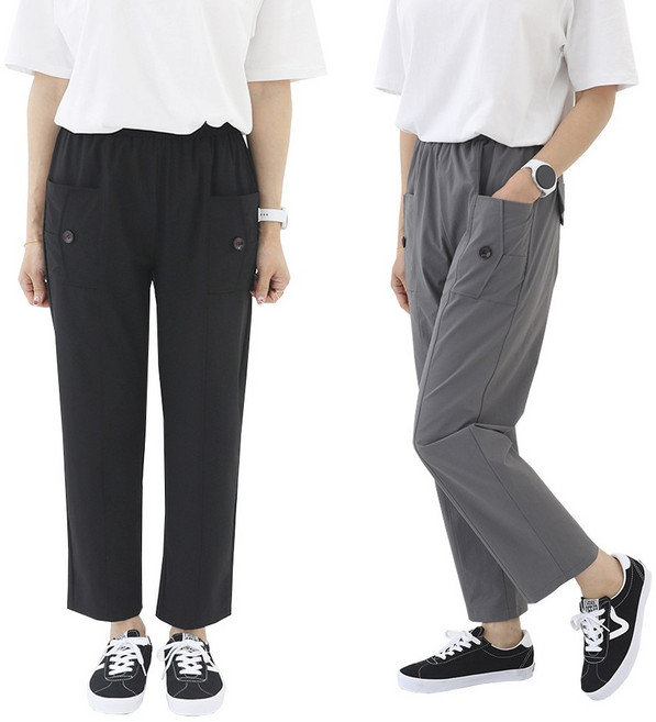 비비진 여성 쿨스판 바스락 여름 포켓 밴딩바지 1+1