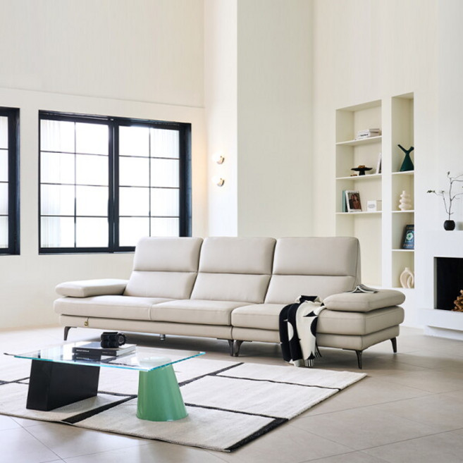 [다우닝] 루체 4인 전체 천연가죽 소파, 색상:블랙